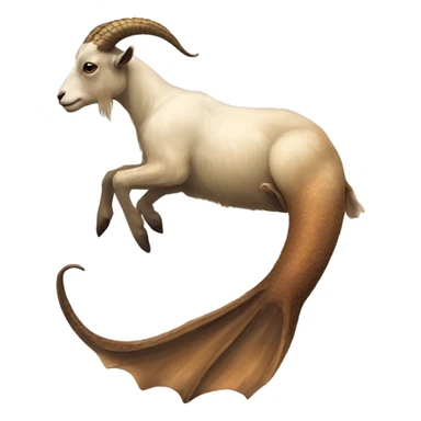 Goat attached to a long mermaid fish tail, creature mythology, earthy tones sticker