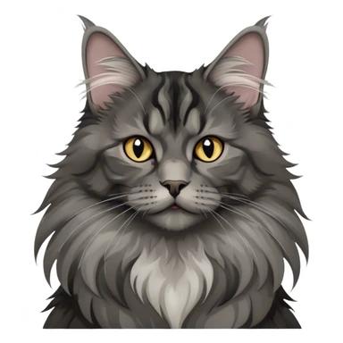 Hobby cats, Maine Coon, black smoke color pattern, fluffy fur, elegant pose, expressive eyes, grey collar, grey pronounced ear tufts, minimalistic, on a white background, no extra details. sticker