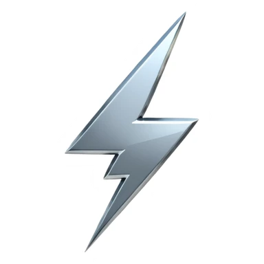 A lightning bolt emoji made of polished silver chrome, sharp yet rounded edges, glossy metallic surface, soft reflections, minimal futuristic design, iOS emoji style, centered, clean white background sticker