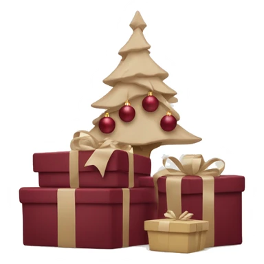 burgundy Christmas gifts under a beige tree sticker