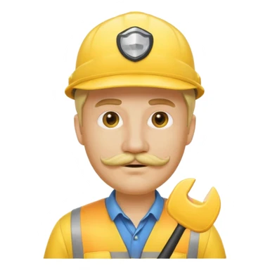 driver man with a yellow driver hat, blonde hair, and a mustache, emoji style sticker
