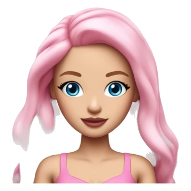 a beautiful girl with fair skin, blue eyes and long soft pink hair, with pink lipstick on her lips. looks like full length barbie with legs sticker
