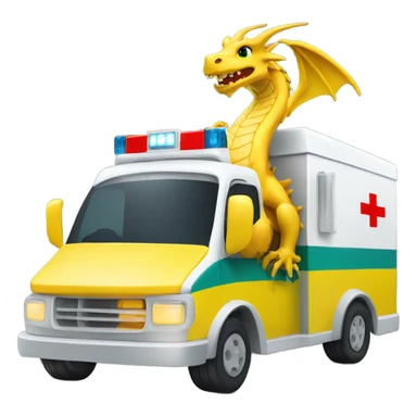 Yellow dragon driving an ambulance inside ambulance as an Emt sticker