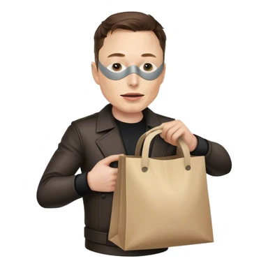 Elon Musk with a burglary mask and a bag of loot sticker