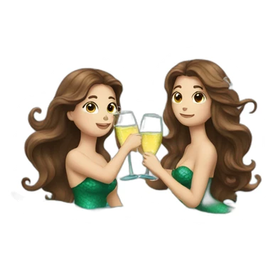 Two brown haired mermaids drinking champagne  sticker