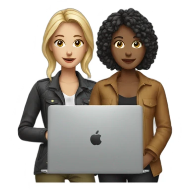 2 european female designers with laptop sticker