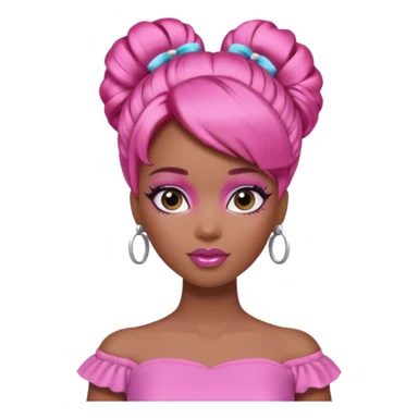 black barbie. updo hair, pink hair, perfect makeup and super pretty sticker