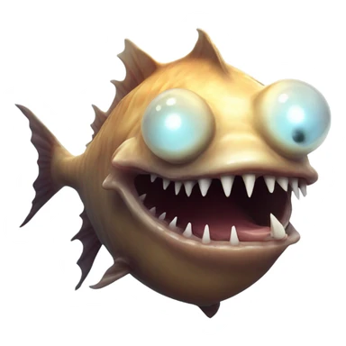 Anglerfish with a glowing lure hanging from its forehead, sharp teeth, and big eyes. sticker