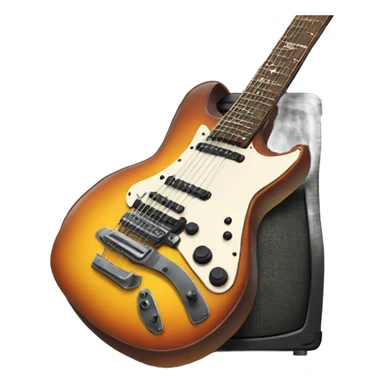 Electric guitar with big speakers behind sticker