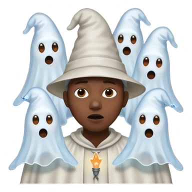 4 ghosts with pointy hats scaring a black person sticker