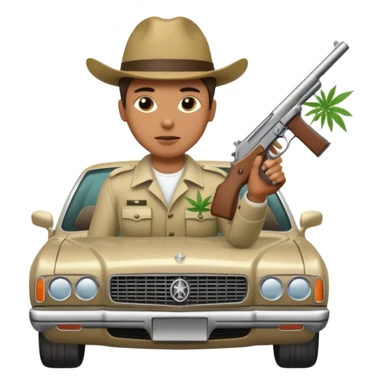 Person with Luxus car and very much marihuanna packs and with one Hand with gun sticker