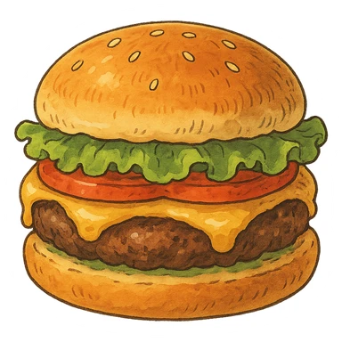 ghibli style juicy cheeseburger sticker