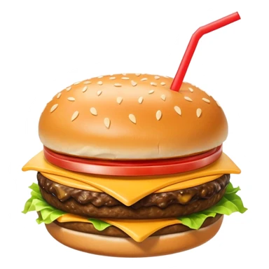 i want a Cheeseburger and Fries with a angle to 15–20° gentle bird’s-eye angle with a cold drink with ice cube with straw with some fries thicker like McDonald's french fries sticker