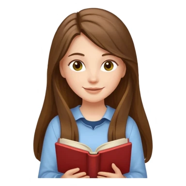 happy white long brunette hair girl with hazel eyes wearing light reading a book  sticker