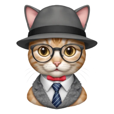 half body cat with ties and opticals and  hat sticker