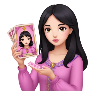 black hair girl with pink pink tarot cards sticker