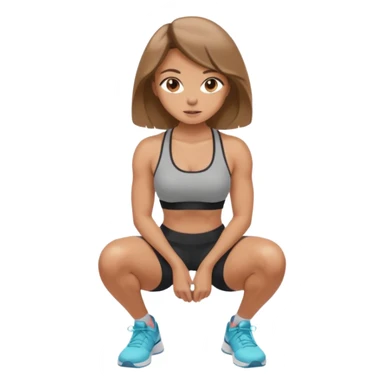 Beautiful woman with light brown shoulder length hair popping a squat without any weights sticker