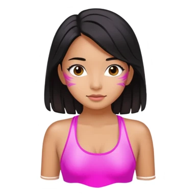 Hawaiian girl with black hair with pink highlights and a swimsuit sticker