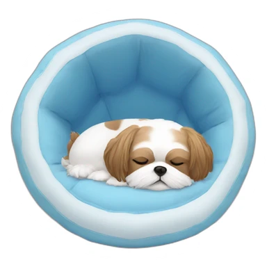 Shih tzu sleeping in light blue circular dog bed sticker