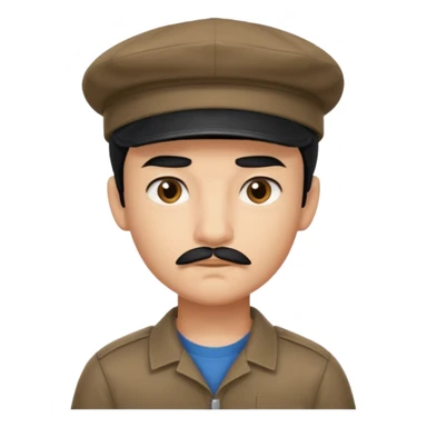 Gere um menino de cabelos preto e boné pro lado com feição séria e bigode fino sticker