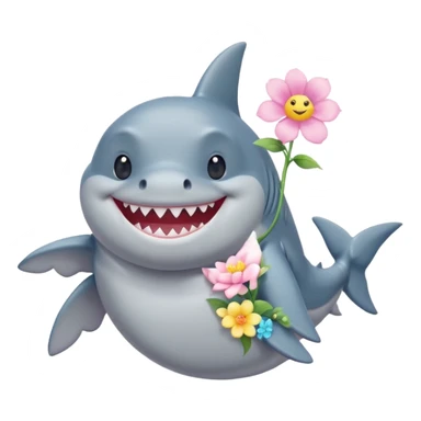 A cute chubby shark with pastel flower necklace, posing proudly. sticker