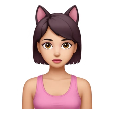 chica morena clara, corte de cabello wolf cut medio, con una blusa de tirantes simple, rosa y coquette sticker