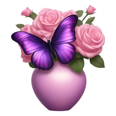 Aesthetic butterfly with purple and pink wings sitting on a dark purple bouquet of Roses in a pastel pink vase sticker