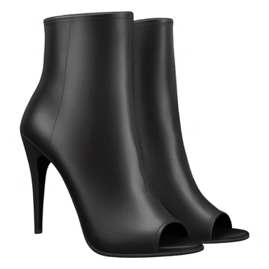 Realistic pair of black peep toe leather high heel bootie boots facing forward.  sticker