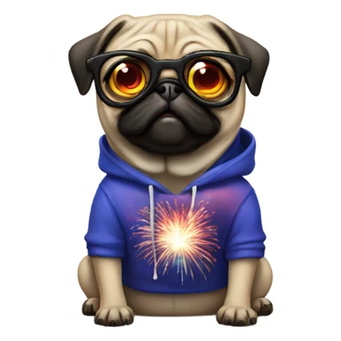 Pug with fireworks cool hoodie and glasses sticker