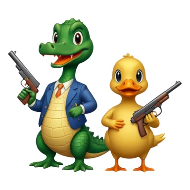 Alligator and a duck holding a gun sticker