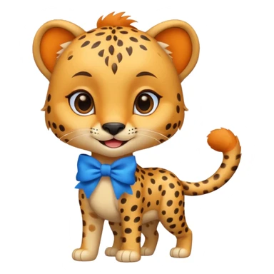 cute smiling cheetah with blue bow standing  sticker