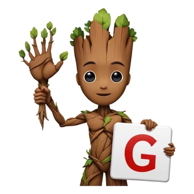 Groot Holding a sign with *G Sign India* sticker