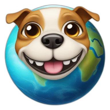 planet Earth with a cartoon grinning dog face with big eyes sticker