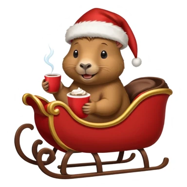 capybara wearing a santa hat, holding a cup of hot cocoa in a sleigh sticker