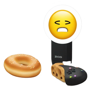 ps5 on a desk next to a bagel with lochs sticker