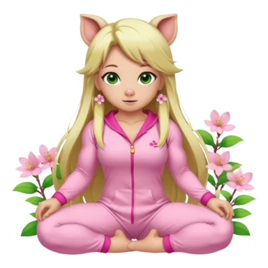 sexy and muscled, full body, in pink kegurumi pig pijamas, sexy girl, long blond hair, beautiful green eyes, makeup, earrings, muscled, surrounded by pink flowers and sakura petals sticker
