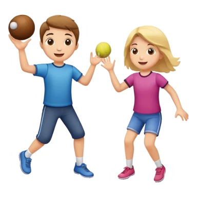two children playing catch, throwing and catching a ball, happy and playful sticker
