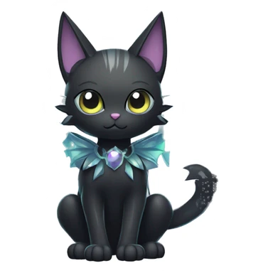 Shiny Cool Punk Black beautiful fantasy Kawaii Ethereal Sona Fakemon-cat-animal with edgy bat-wings-ears Full Body sticker