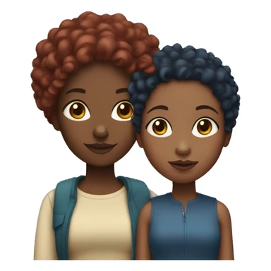 Black girl with curly burgundy hair with her mom that is light skin and has short blue hair sticker