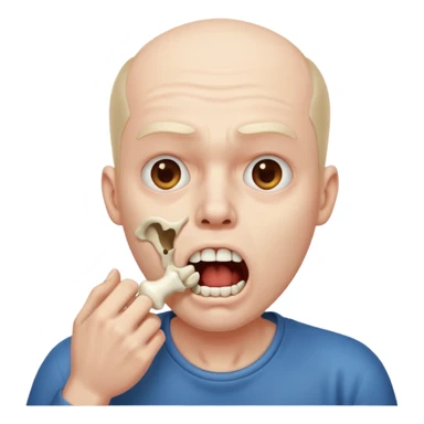 man gasping with bone in mouth sticker