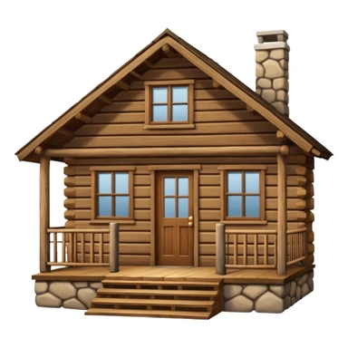 A rustic wooden cabin with horizontal log-style siding and a small front porch enclosed by crossed wooden railings. The cabin has a simple rectangular shape, a sloped roof, and warm brown wood tones throughout. sticker
