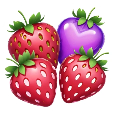 strawberries, pink and purple hearts, candy sticker