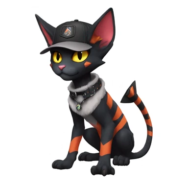 Cool Anthro Noivern-Litten-Sphynx-Pokémon with edgy stripes collar punk techwear cool Cap hat Full Body sticker