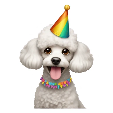 White Toy poodle wearing birthday hat sticker