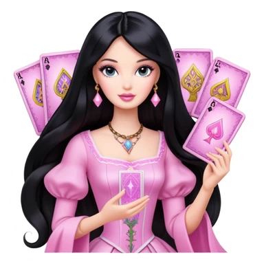 long black hair barbie with light pink tarot cards sticker