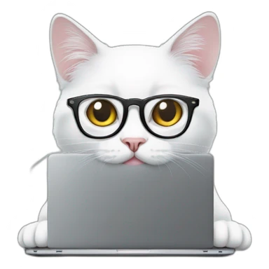 white-cat-with-glasses-reading-from-black-laptop sticker