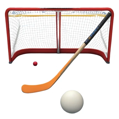 A ball and hockey stick resting on an ice rink, with the goalposts and clear markings in the background. The scene captures the unique nature of field hockey with a ball on ice, emphasizing the speed and precision of the sport in a cold, competitive atmosphere. sticker