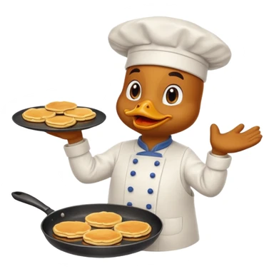 A chef duck wearing a tiny apron, flipping pancakes on a pan sticker