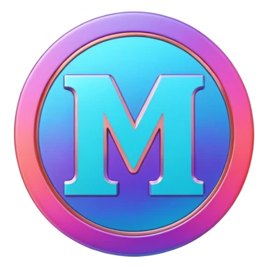 Credit coin in gradient of turquoise, blue, pink, purple, and coral as the main surface 3d rotate V letter sticker