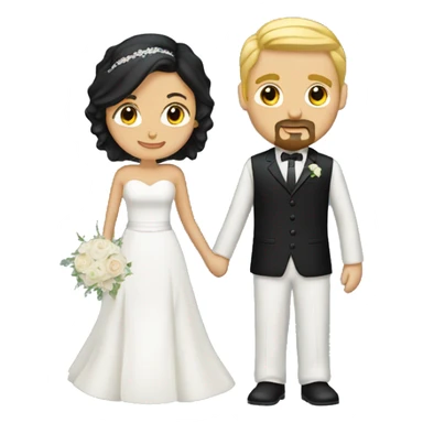 wedding couple. groom has goatee and black hair. bride has blonde hair sticker